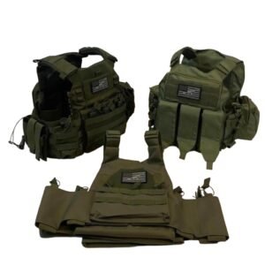 Patriot Armor Tactical Vest – Olive Green Combat Gear with U.S. Flag Patch