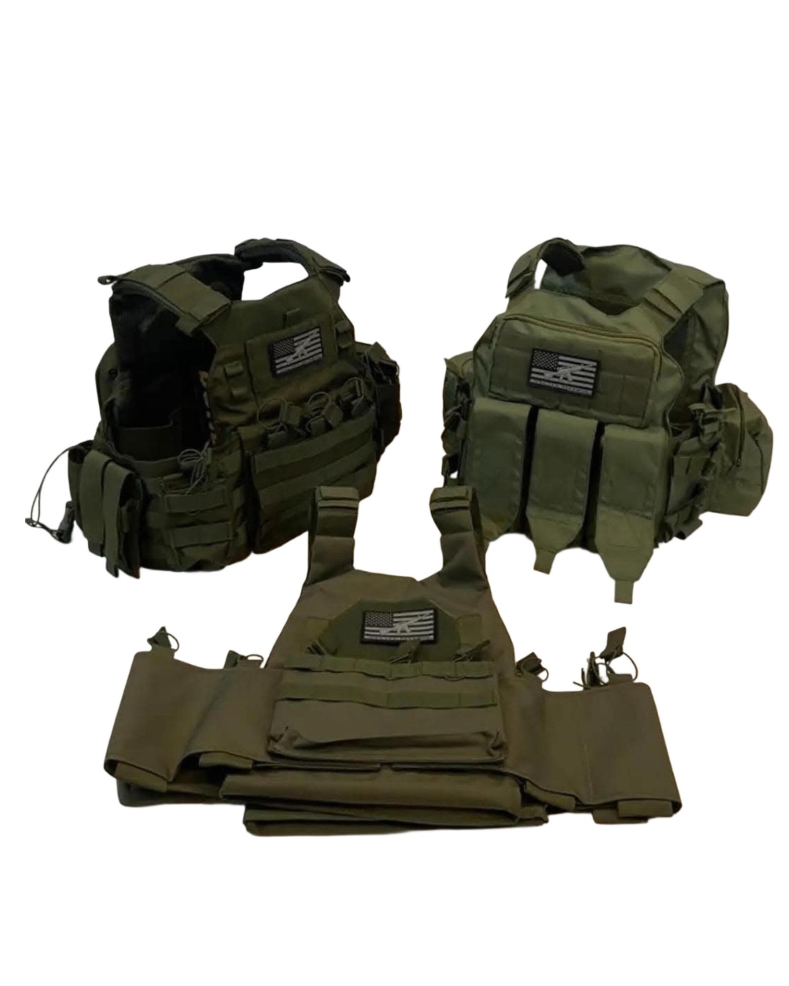 Patriot Armor Tactical Vest – Olive Green Combat Gear with U.S. Flag Patch