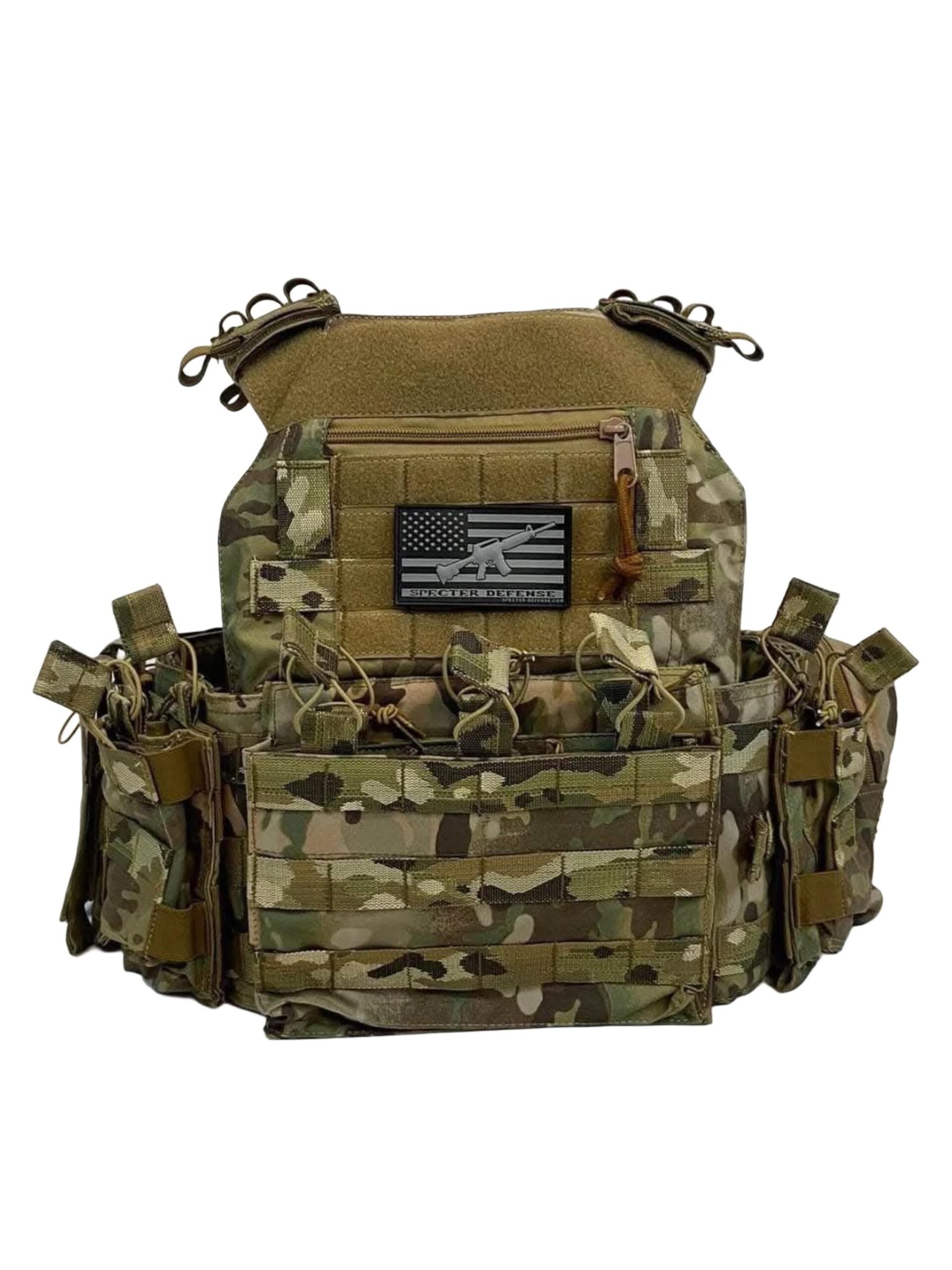 Patriot Armor Tactical Vest – Olive Green Combat Gear with U.S. Flag Patch - Image 2